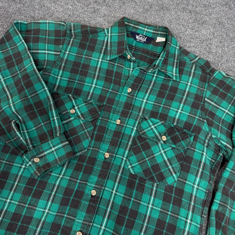 Vintage Woolrich Flannel Shirt Men Large Green Plaid Cotton Made in USA 80s 90s